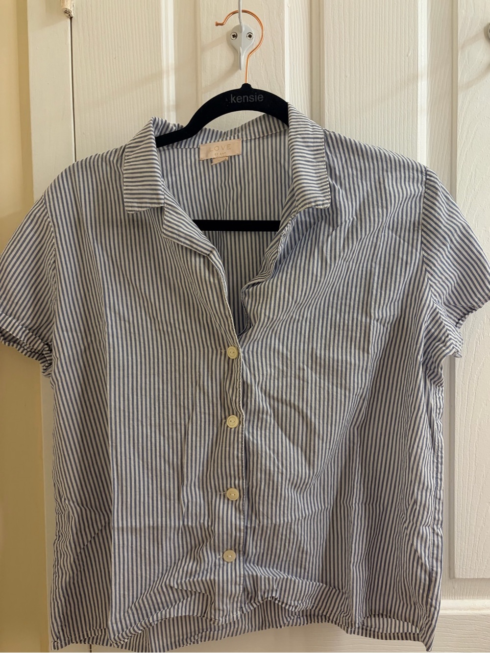 GAP | striped shortsleeve button up | blue and white | 100% cotton | loungewear